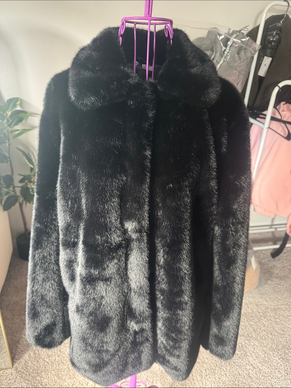 H&M Black Faux Fur Teddy Jacket with Short Collar